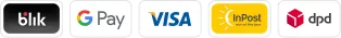 Obraz przedstawiający logotypy: blik, google pay, visa, inpost, dpd