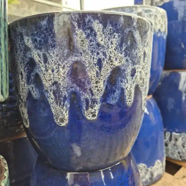 Doniczka ceramiczna niebieska z efektem lawy wulkanicznej 25cm