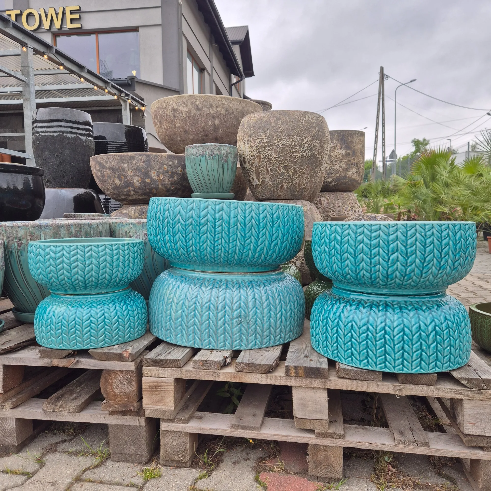 Doniczka ceramiczna ogrodowa niska misa zielona 29cm