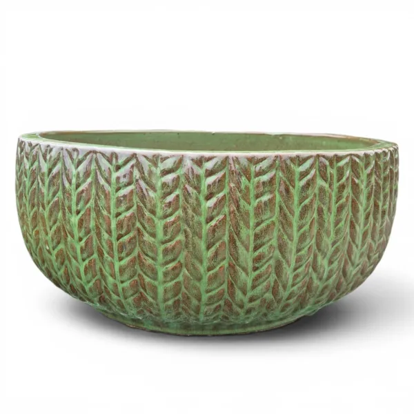 Doniczka ceramiczna ogrodowa niska misa zielona 38cm
