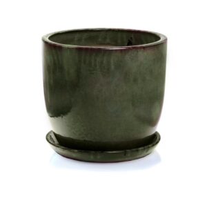 Donica ceramiczna z podstawką ciemno zielona 49cm