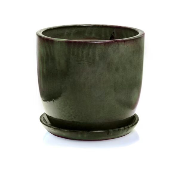 Doniczka ceramiczna z podstawką ciemno zielona 29cm